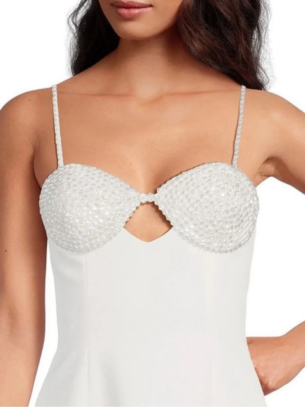 Gianni Bini Chloe A-Line Cut-Out Sequin(Pearl) Crepe White Party Dress NWT $249
